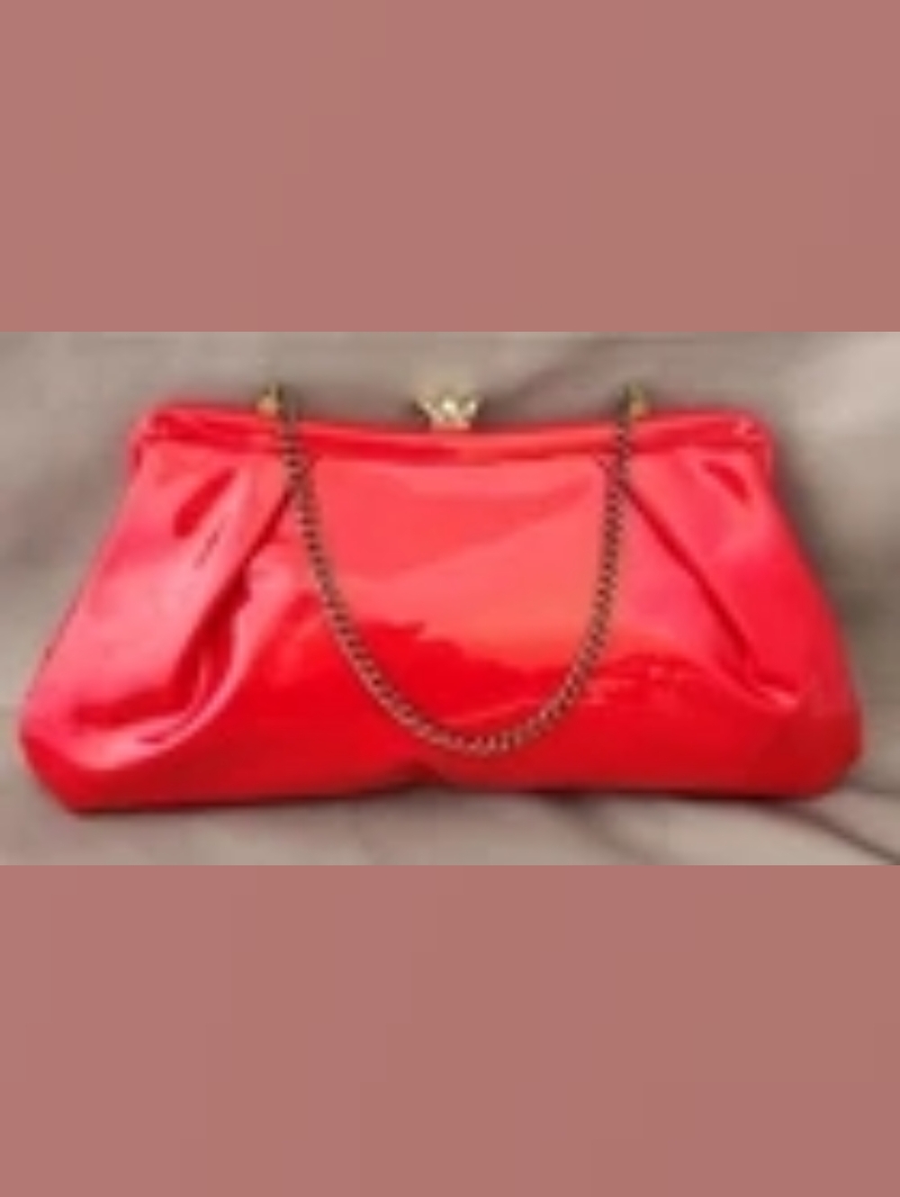Vtg 1980's Bold Red Glossy Vinyl Fashion Clutch Hand Bag Purse 11x5 Chain Handle